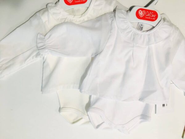 Body 2 piezas M Larga Camisa cuello volante Color Crudo Blanco