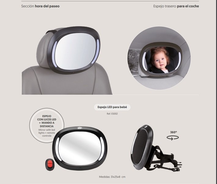  Espejo de coche para bebé con control remoto, luz LED