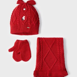 Conjunto gorro bufanda guantes Rojo tricot 24-36m