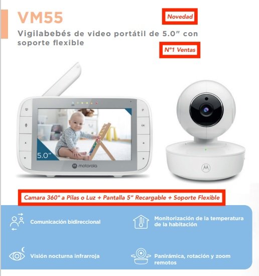 Motorola Vigilabebés 5´´ Con Soporte Flexible VM55 Blanco