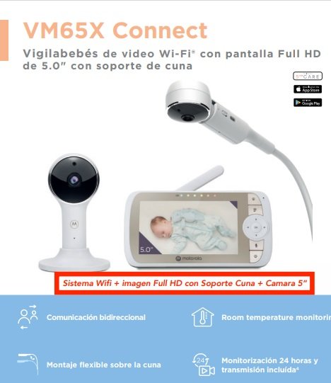 Motorola Vigilabebés con cámara VM65X Connect con soporte para cuna 